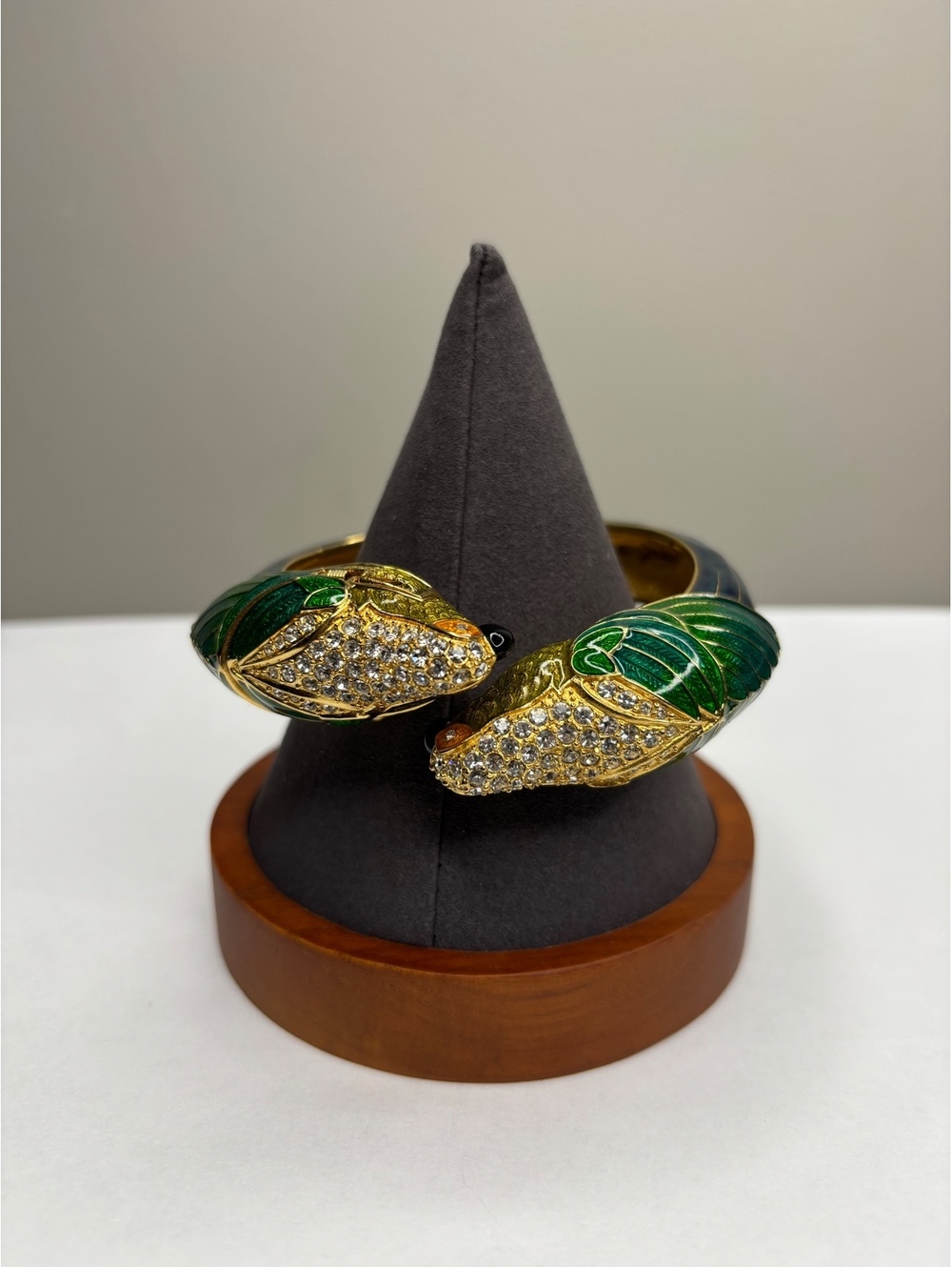 Nolan Miller Parrot Green Enamel Crystal Watch Bangle Bracelet